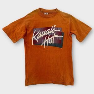 VTG Poly Tees Kauai's Hot T-Shirt Mens Medium Orange 80s Tourist Hawaii Retro